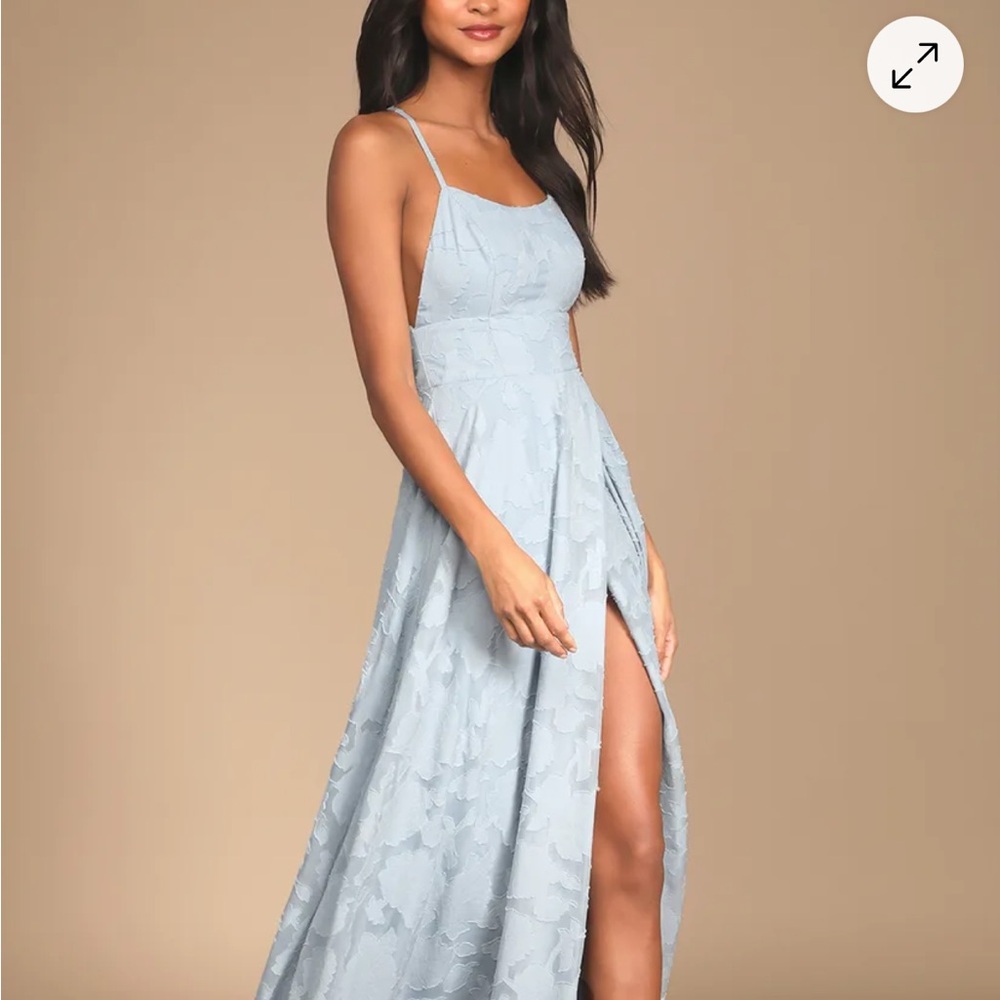 Lulu’s Light Blue Textured Spaghetti Strap Bridesmaid Dress - Picture 5 of 5